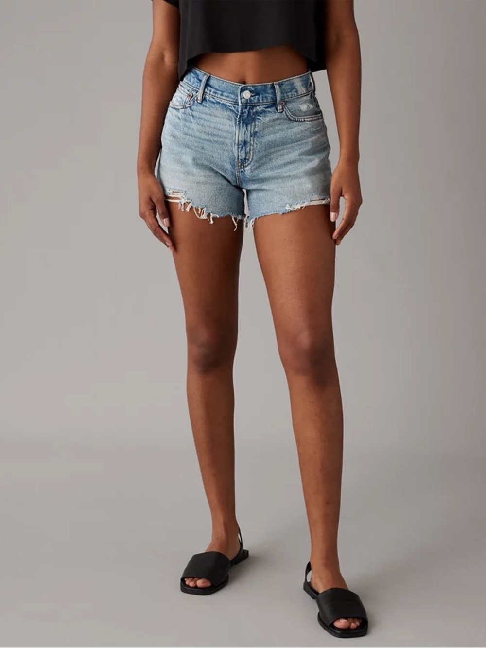 American Eagle Strigid Curvy Relaxed Ripped Denim Shorts